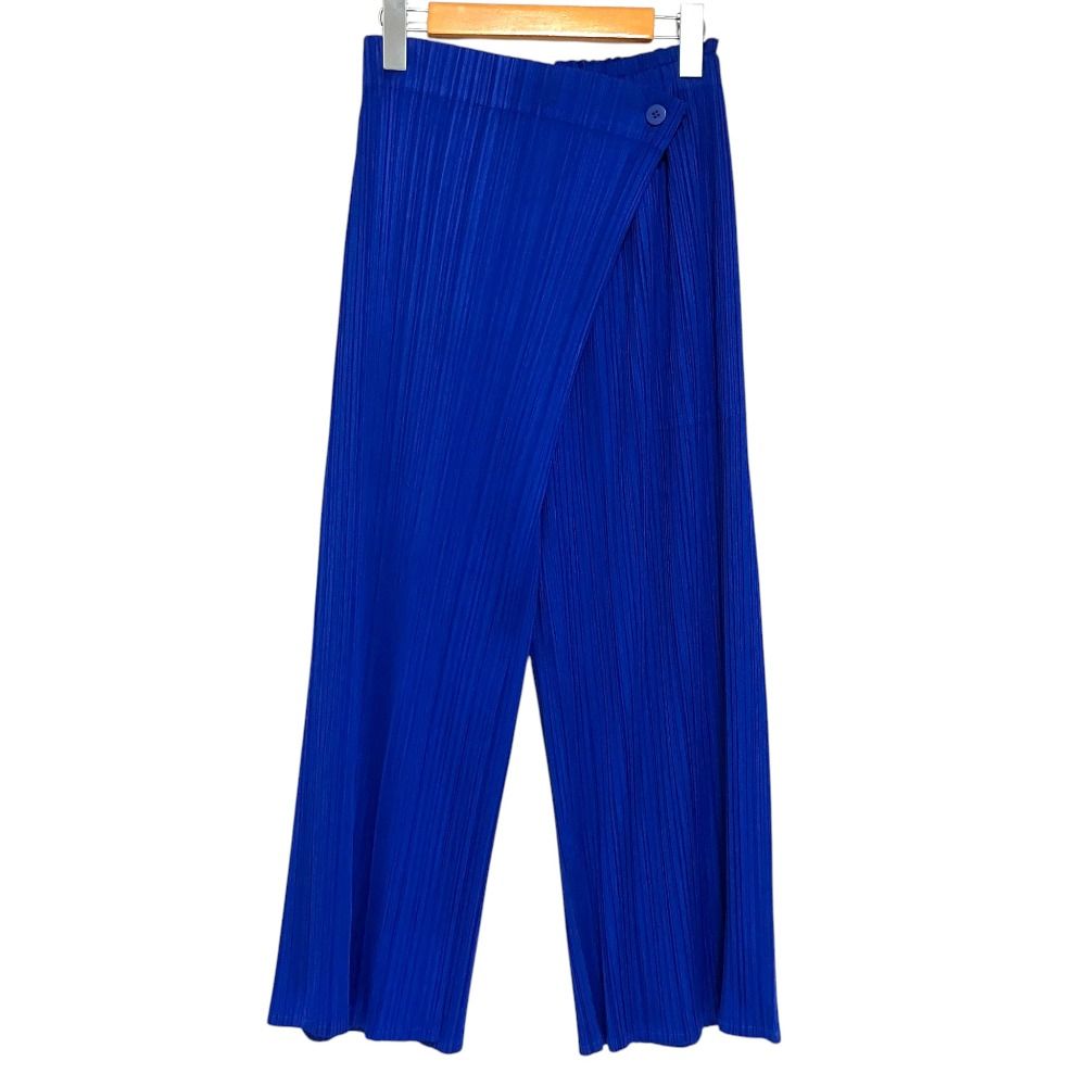 美品 PLEATS PLEASE ISSEY MIYAKE プリーツプリーズ イッセイミヤケ ラップパンツ ワイドパンツ PP13-JF155 サイズ2 ブルー レディース 古着 中古 USED