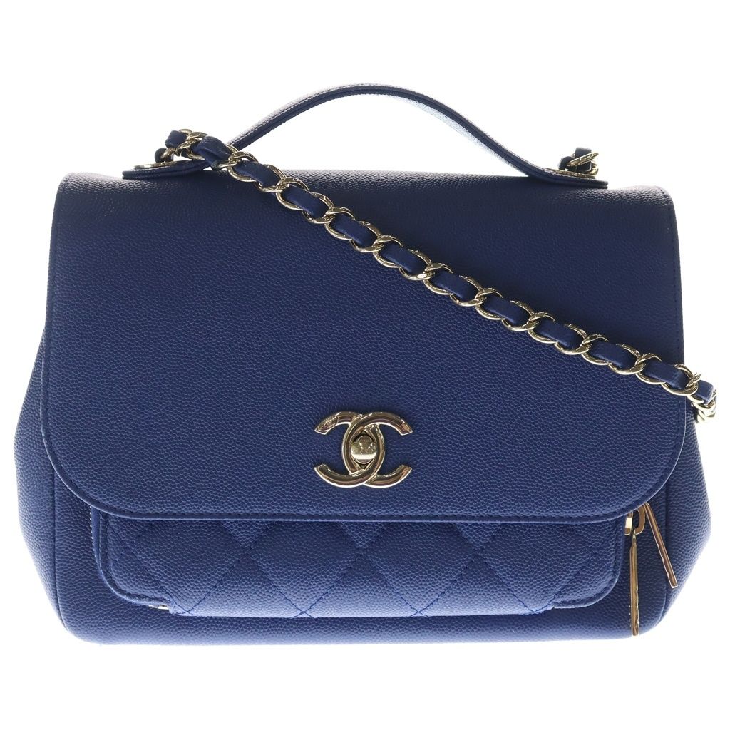 CHANEL (シャネル) アフィニティ 2WAYハンドバッグ チェーンショルダーバッグ ブルー キャビアスキン A93749 ゴールド金具 247,500円