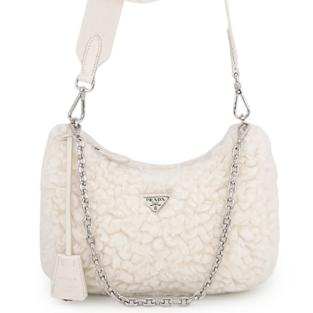 プラダ ショルダーバッグ Re-Edition 2005 ウール カシミヤ 1BH204 PRADA 2wayバッグ 白