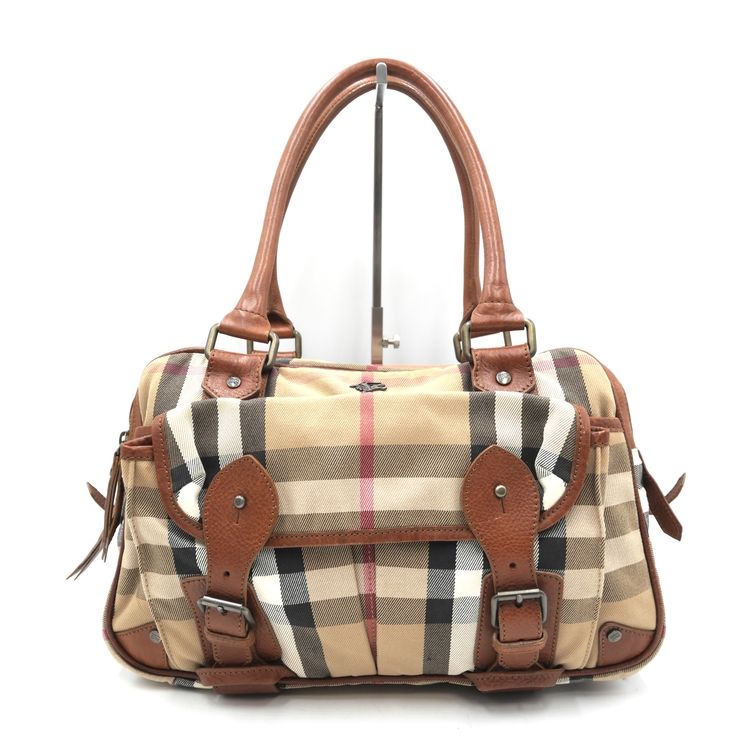 BURBERRY（バーバリー） ノバチェック ヴィンテージ ハンドバッグ ミニボストンバッグ ベージュ系 キャンバス レザー レディース イタリア製【中古】