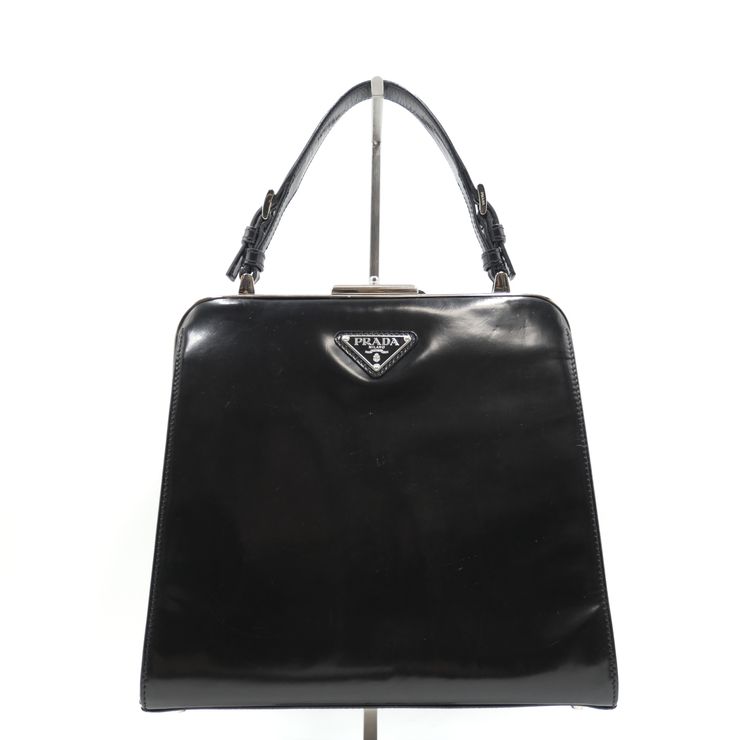 PRADA(プラダ)スパッツォラート レザー ハンドバッグ ヴィンテージ ブラック シルバー金具 レディース 保存袋付【中古】
