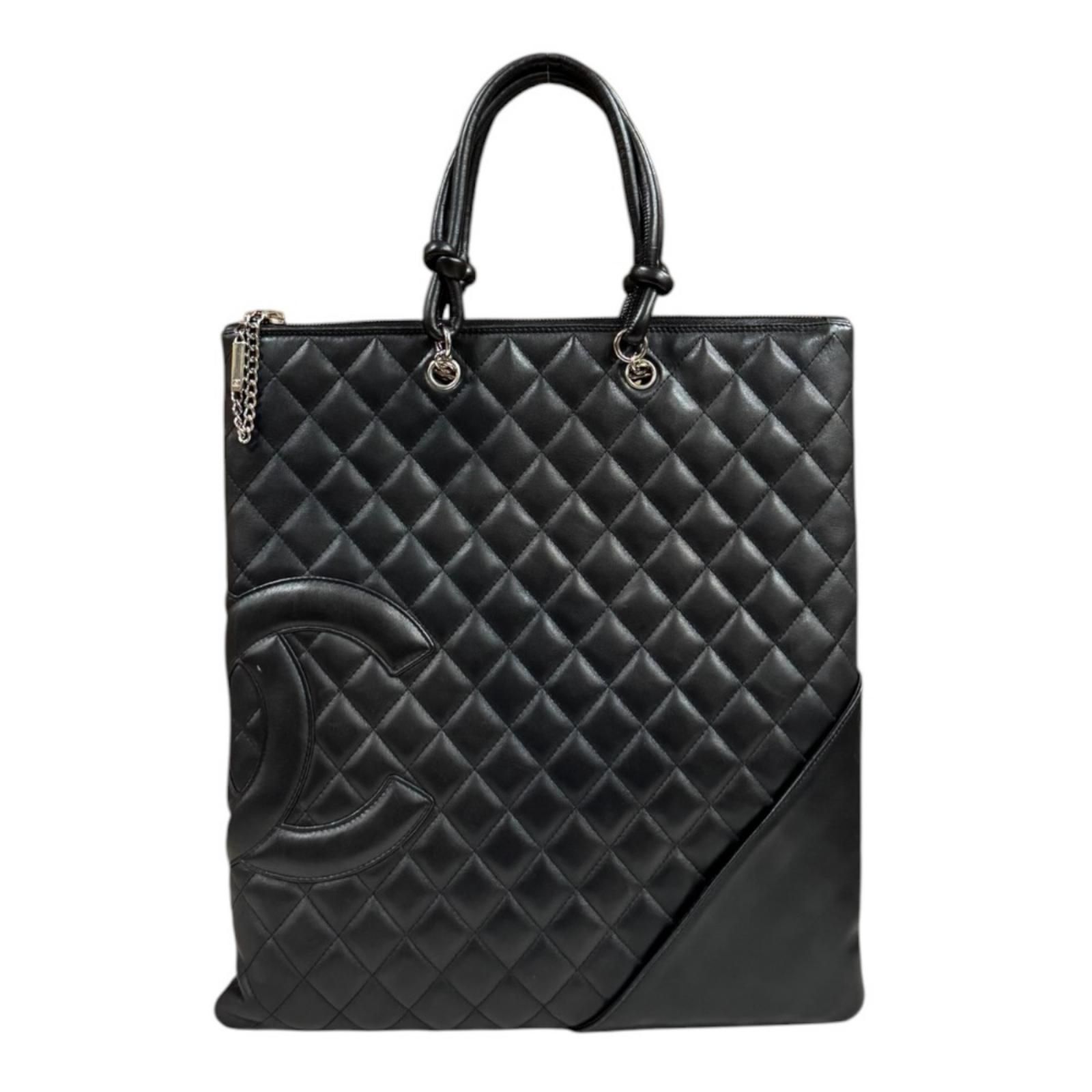 シャネル フラットトートバッグ カンボン トートバッグ レザー ブラック レディース CHANEL 中古 シャネル