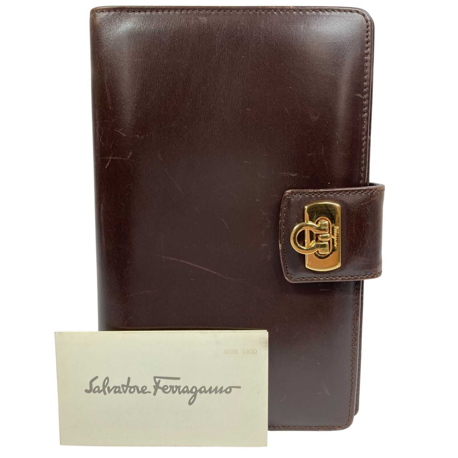[Ferragamo] Genuine Ferragamo Gancini Notebook Cover 225663 System Notebook 6 Hole Genuine Leather Men's Women's Made in Italy