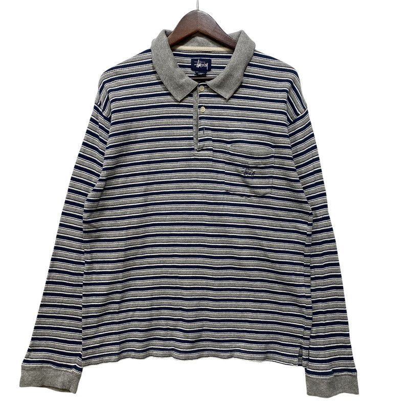 【中古品】 OLD STUSSY オールド ステューシー 紺タグ インド製 BORDER LS POLO SHIRT ボーダー ロングスリーブ ポロ シャツ トップス 長袖 【142-260807-cs-03-izu】