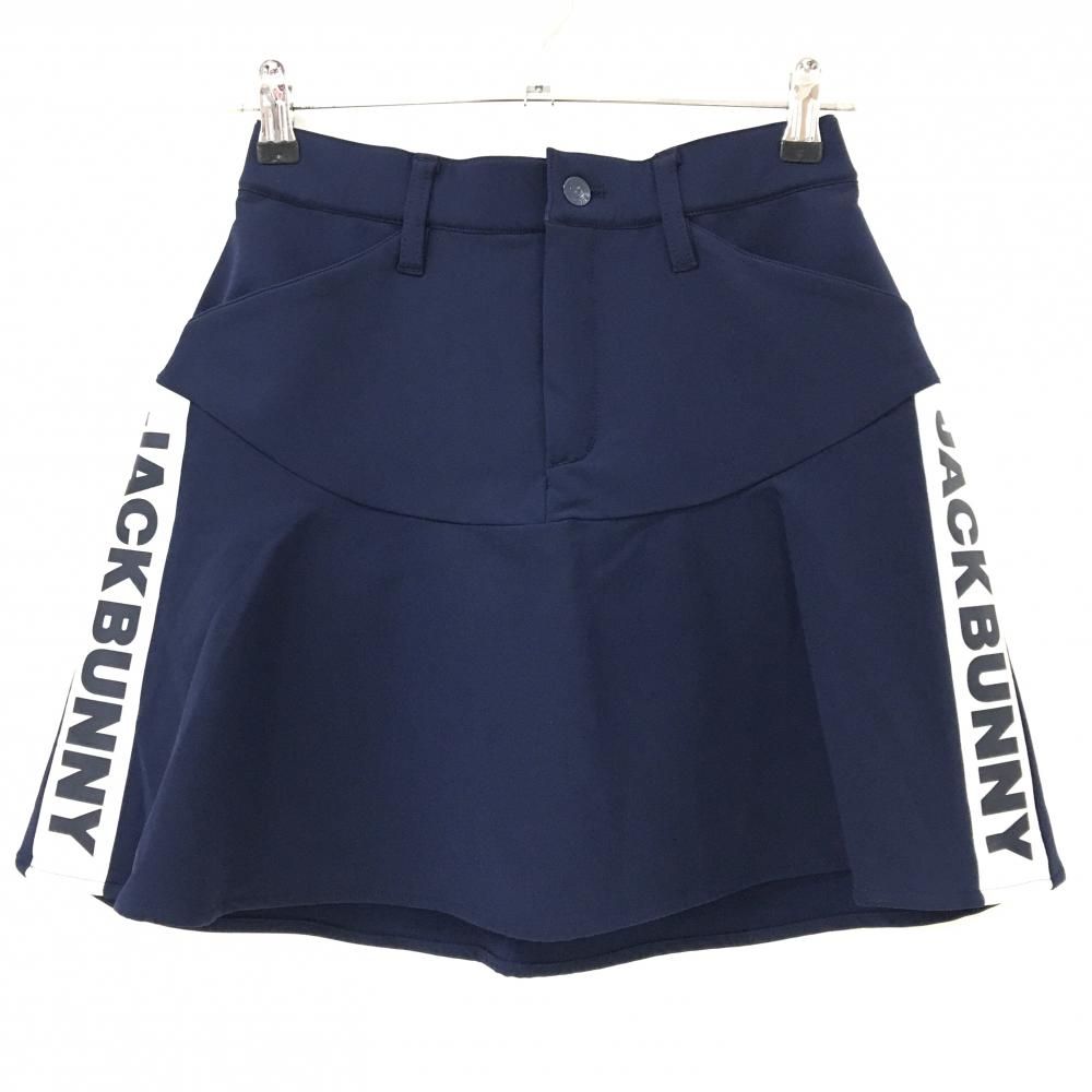 【超美品】ジャックバニー スカート ネイビー×白 サイドロゴプリント 内側インナーパンツ レディース 0(S) ゴルフウェア Jack Bunny