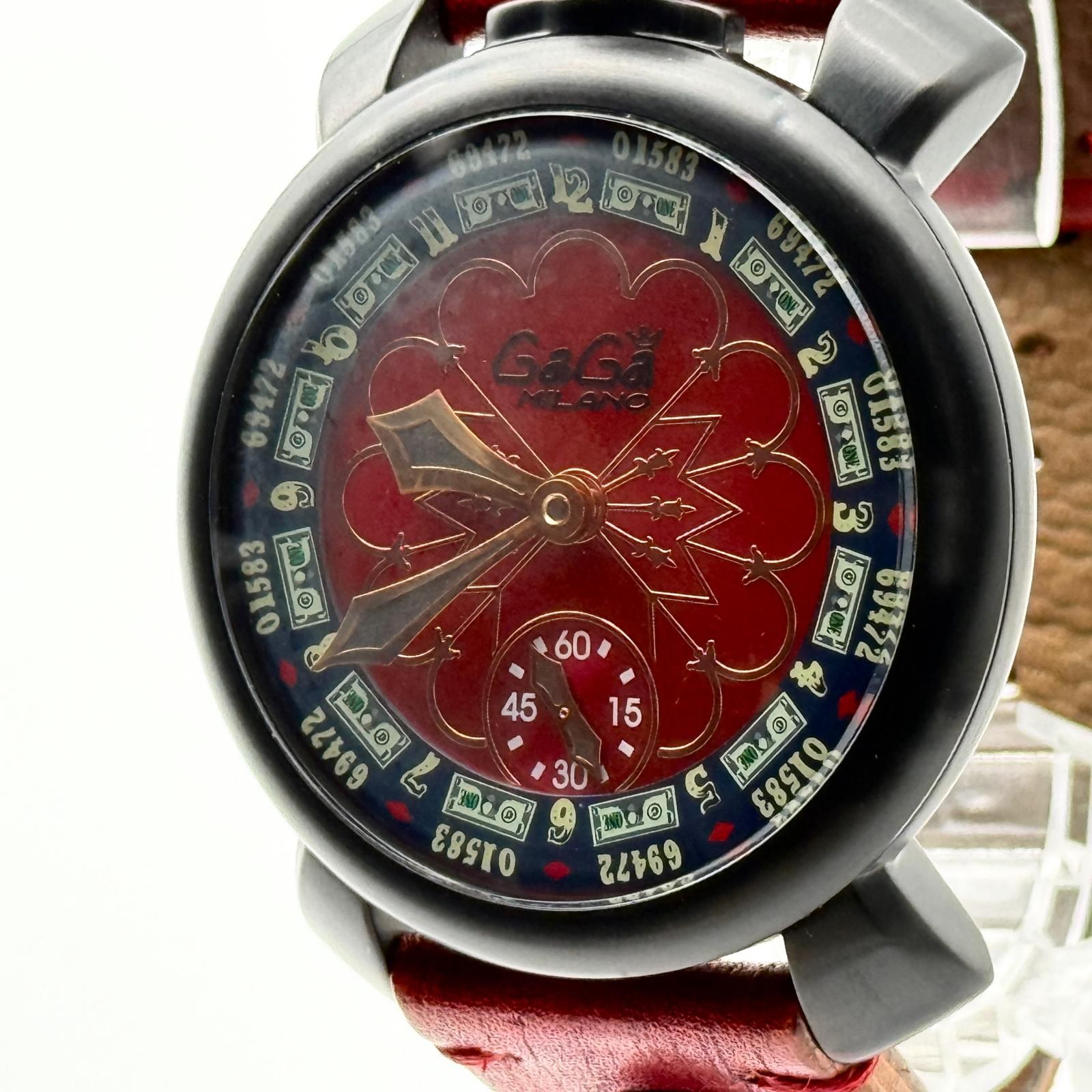 Gaga Milano ガガ・ミラノ マヌアーレ48 5012LV02 レッド 手巻き メンズ 腕時計 稼働品