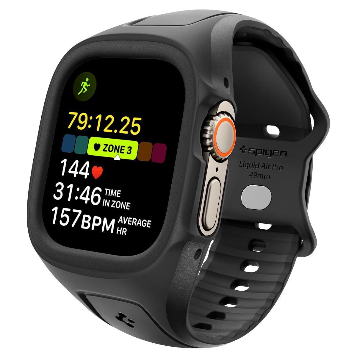 Spigen Apple Watch Ultra 3/2/1用スポーツバンド Liquid Air Pro 保護ケース 汗と防水通気口パターンストラップ 男女兼用 柔軟なTPUリストバンド - ブ [ブラック] [Apple Watch Ultra 49mm]