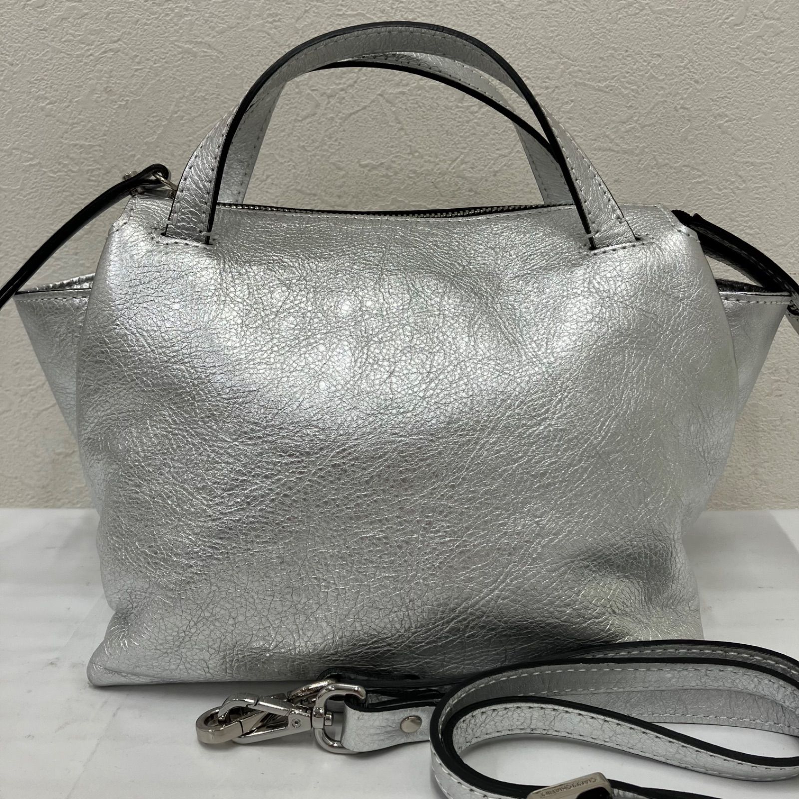 7318 【美品】 GIANNI CHIARINI ジャンニキャリーニ ジャンニキアリーニ 2way ショルダーバッグ ハンドバッグ オリガミ ORIGAMI シルバー レザー レディース