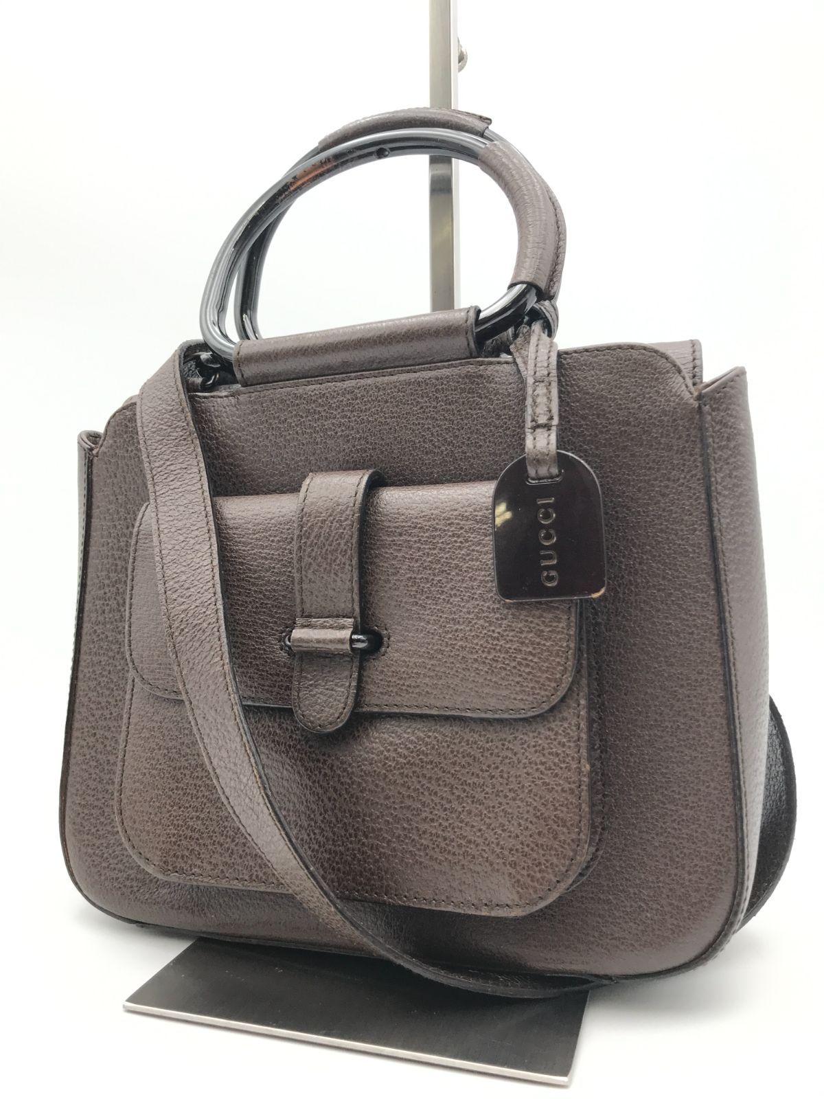 GUCCI　グッチ　ショルダーバッグ　2WAY　メタルハンドル　クロスボディ　ブラウン系　2958