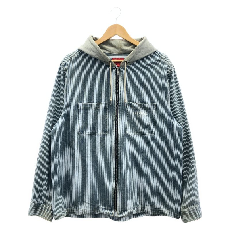 【中古】Supreme Hooded Stripe Denim Zip Up Shirt L ブルー シュプリーム[10] 12,548円