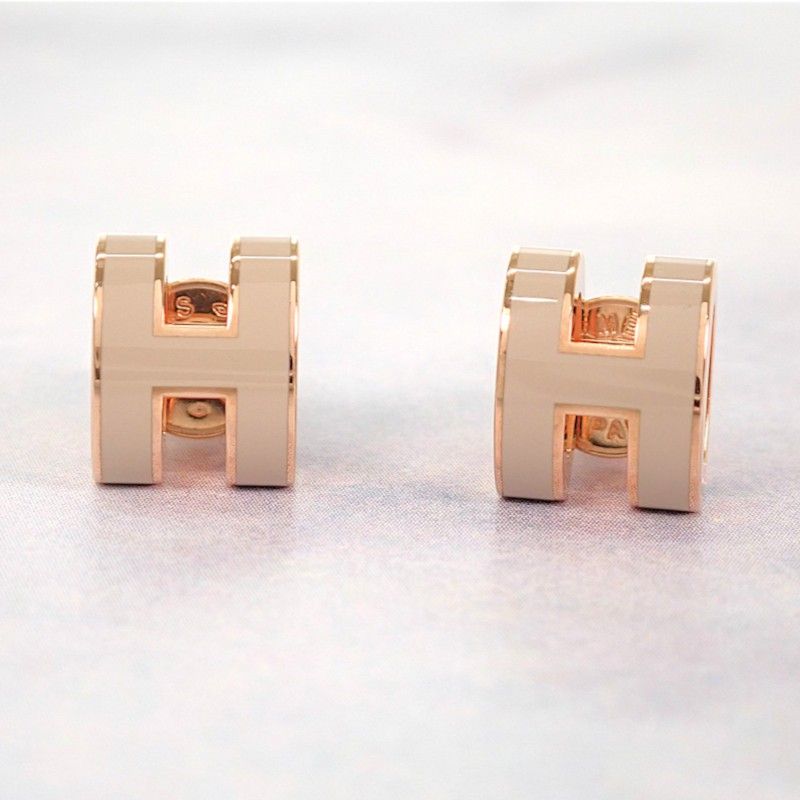エルメス HERMES ミニ ポップ H ピアス 保存箱付属 メタル ピンクゴールド グレージュ レディース【中古】【Aランク】