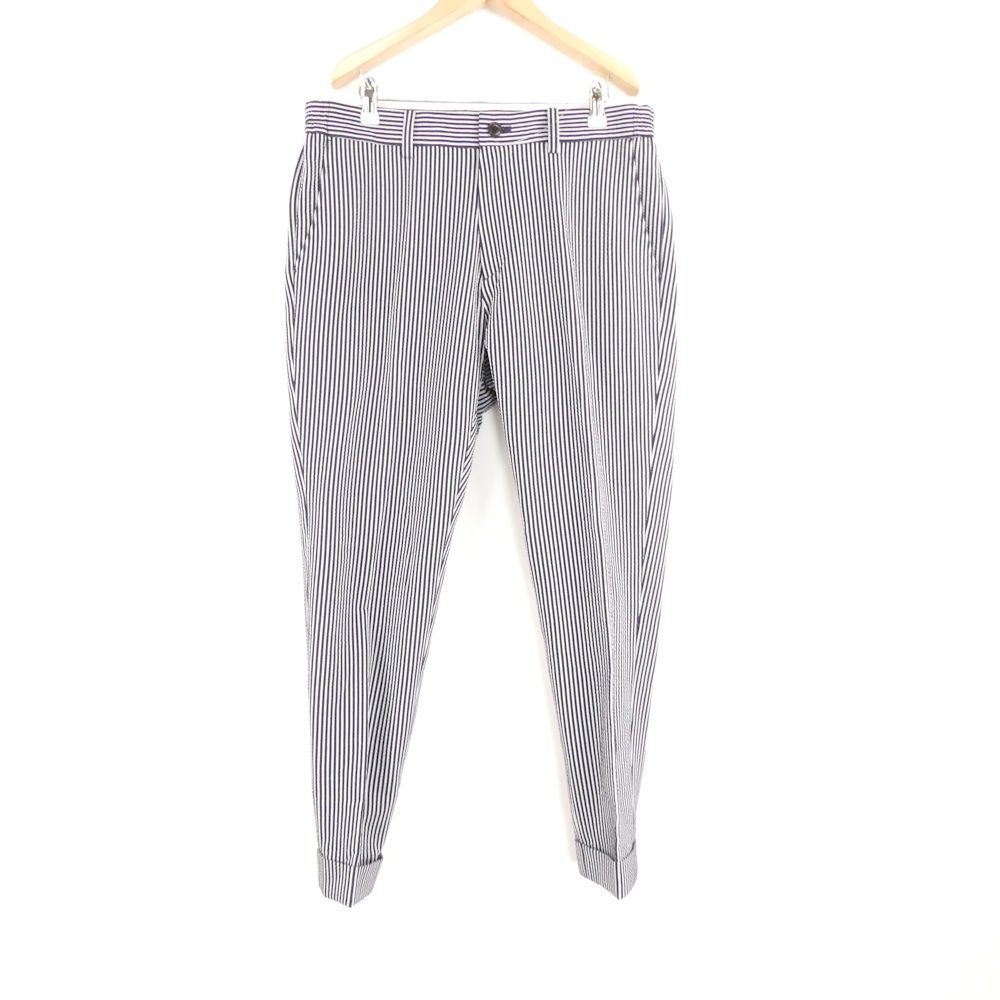 美品 1PIU1UGUALE3 ウノピュウノウグァーレトレ MRP654 UNCON SLACKS パンツ VI XL コットン ポリエステル ストライプ ゴルフ メンズ AN3834A66
