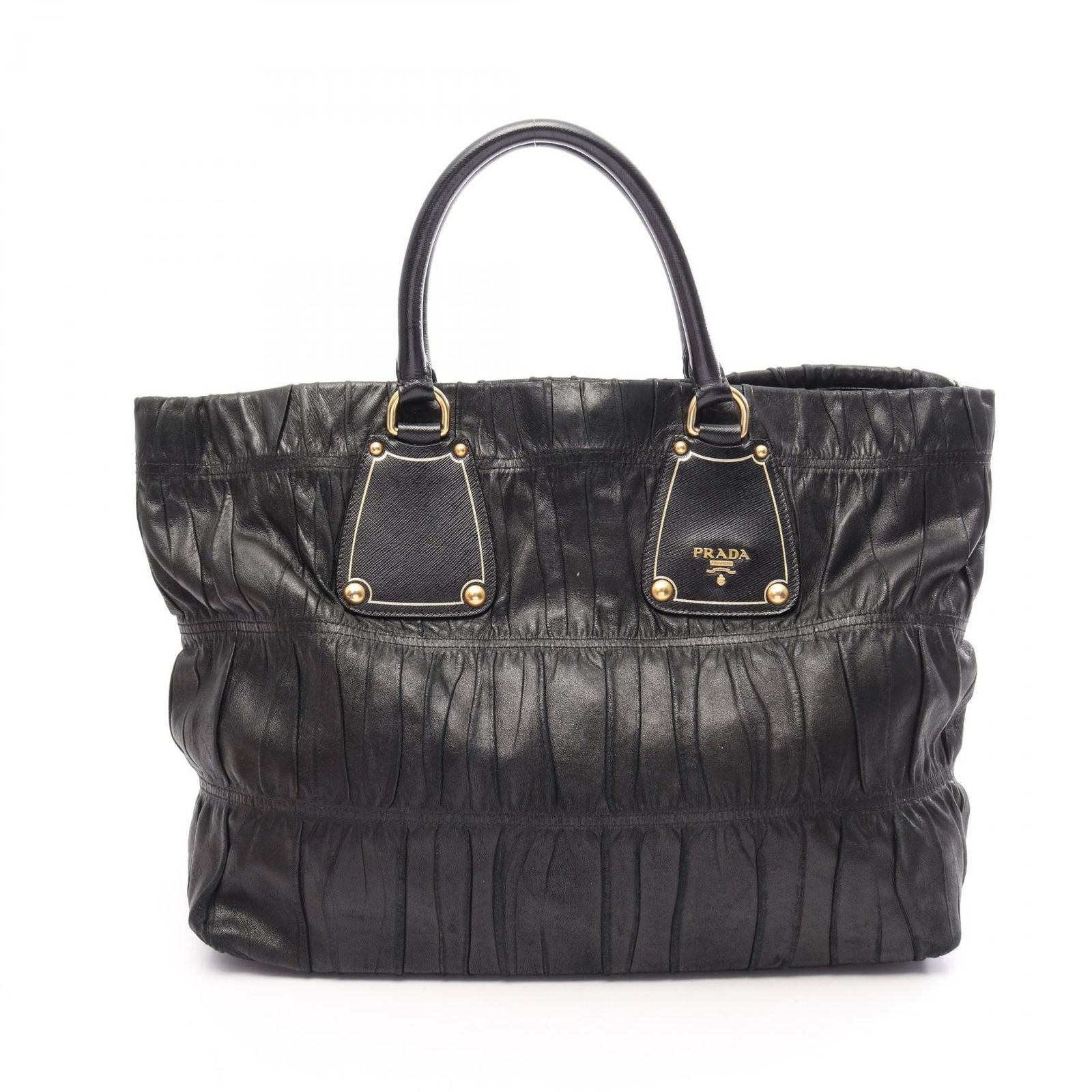 プラダ PRADA トートバッグ ゴーフル ブラック レザー ゴーフル トートバッグ レディース Used B