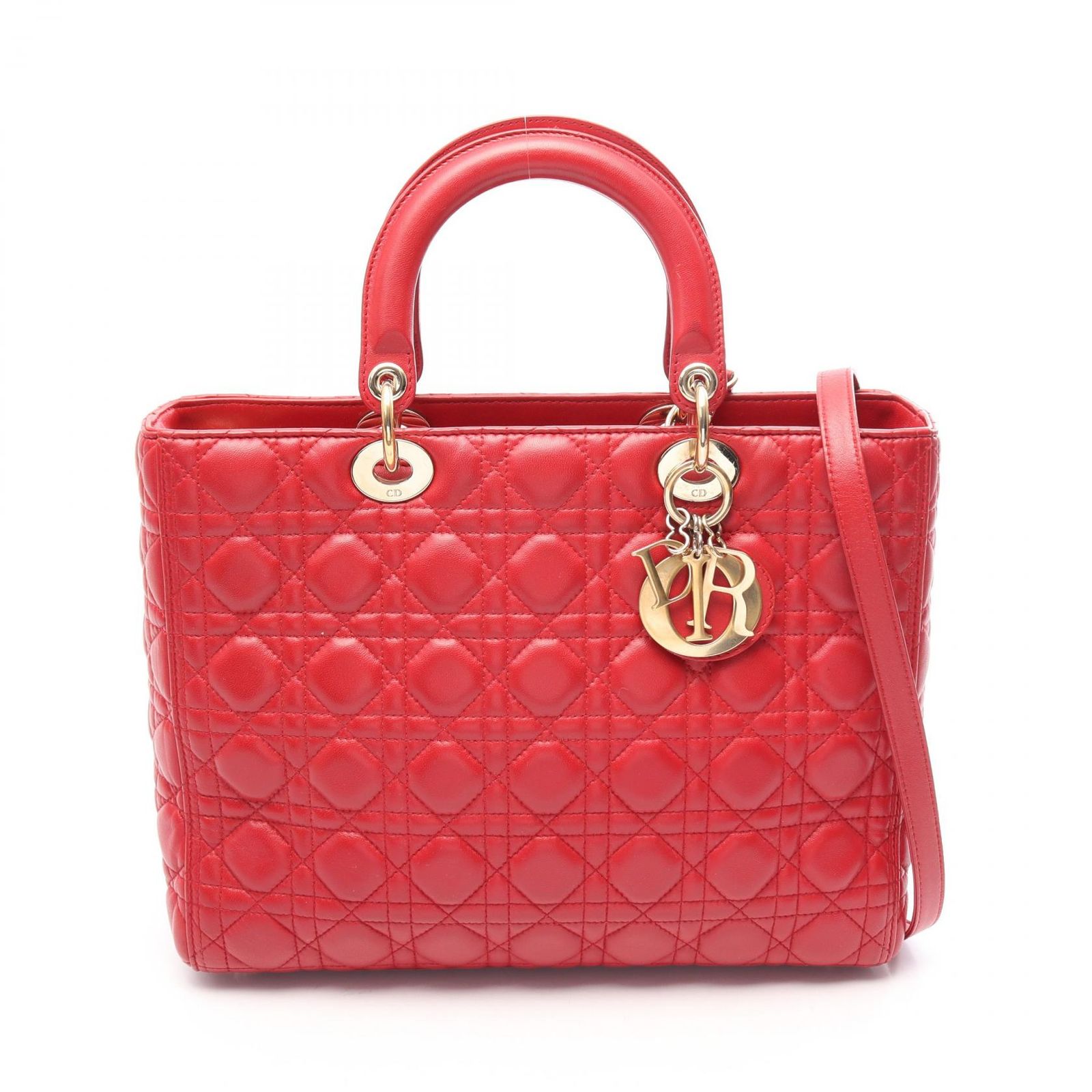 ディオール Dior ハンドバッグ レディディオール ラージ 2WAY レッド レザー レディディオール カナージュ 2wayトート レディース Used B