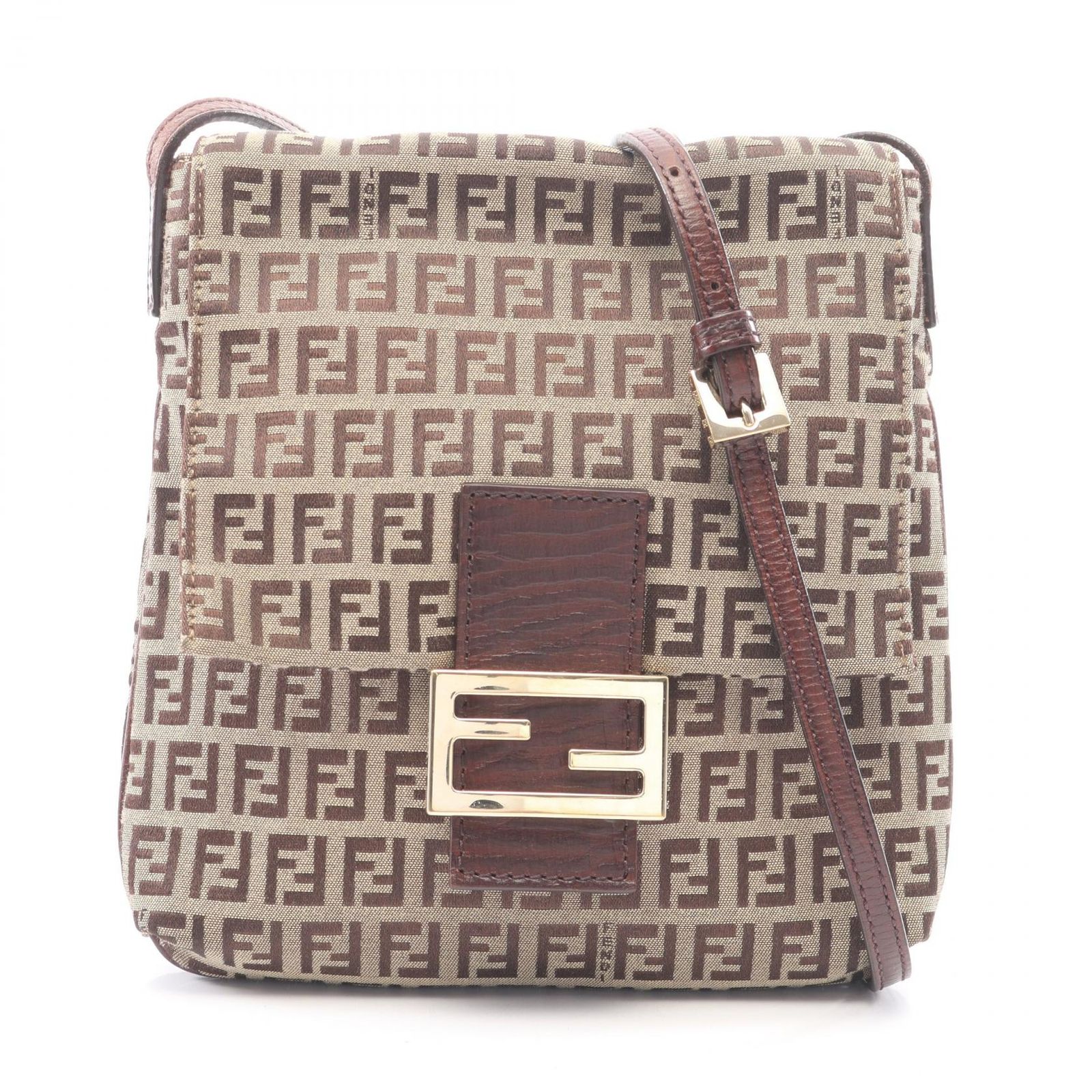 フェンディ FENDI ショルダーバッグ ズッキーノ ベージュ/ブラウン キャンバス レザー ズッキーノ ショルダーバッグ レディース Used B 50,880円
