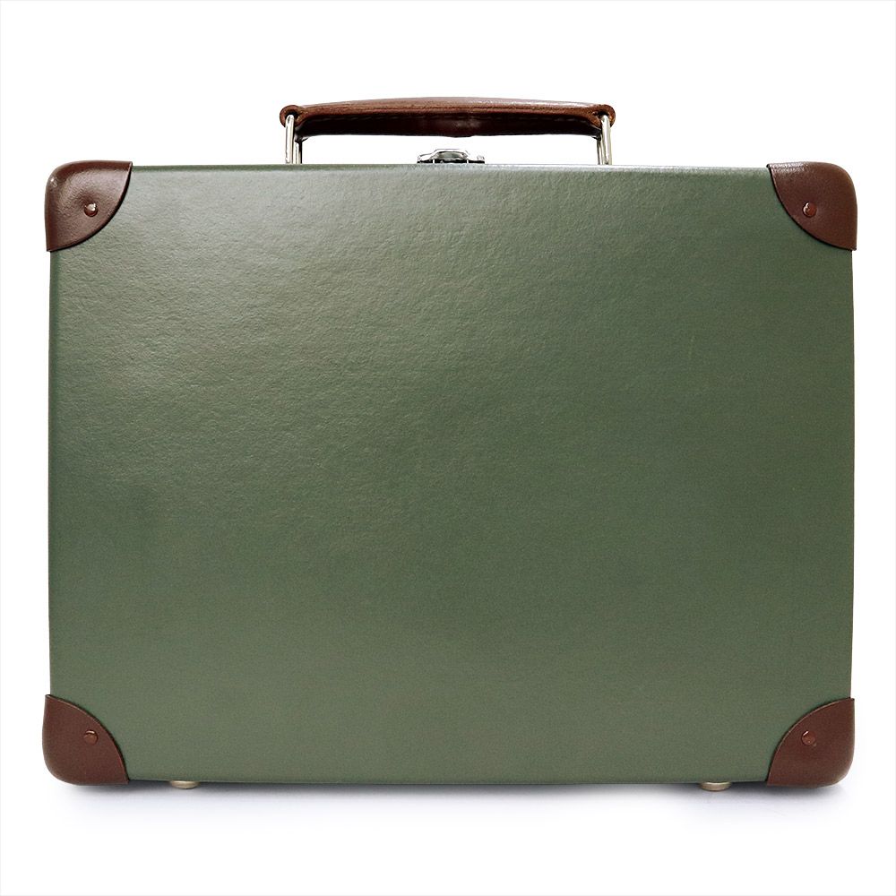 Globetrotter Centenary Attache 13" Vulcanized Fiberboard Leather Green Brown Briefcase Silver Hardware GLOBE TROTTER (Good Condition)
