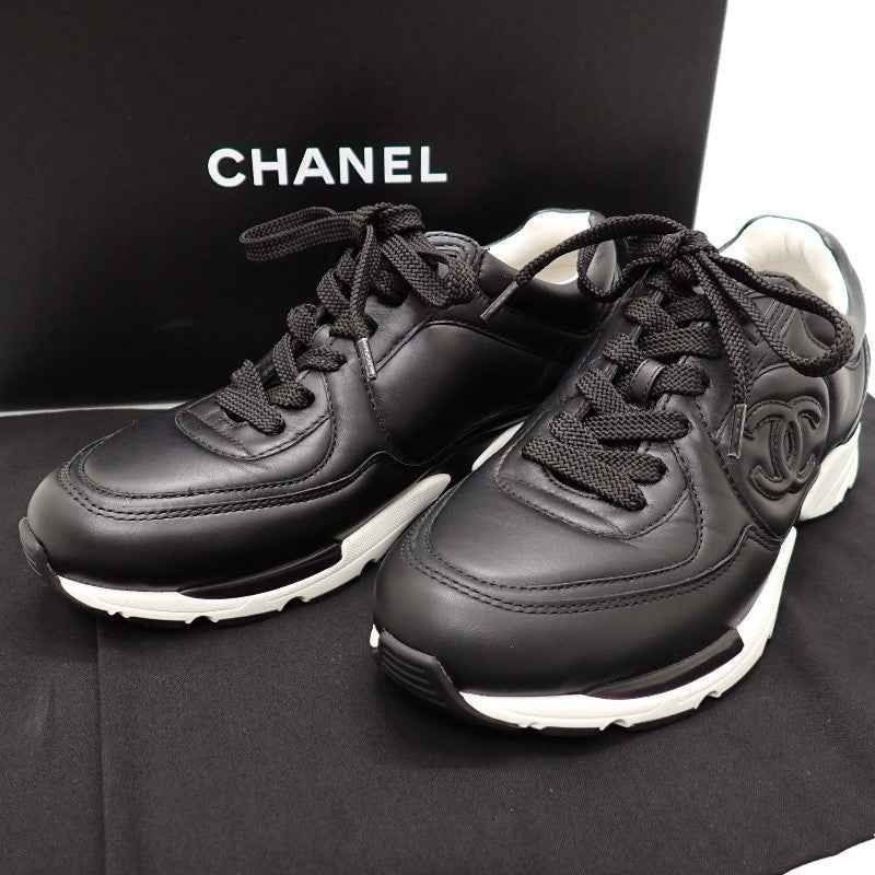 ★わずかにスレあり★ シャネル CHANEL CCレザースニーカー ココマーク 箱付 36 スニーカー カーフ スウェード ブラック