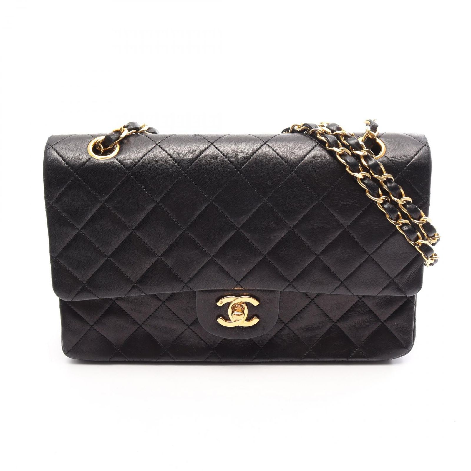 シャネル CHANEL ショルダーバッグ マトラッセ Wフラップ A01112 ブラック ラムスキン（羊革） マトラッセ ダブルフラップ チェーンショルダー レディース Used B 378,360円