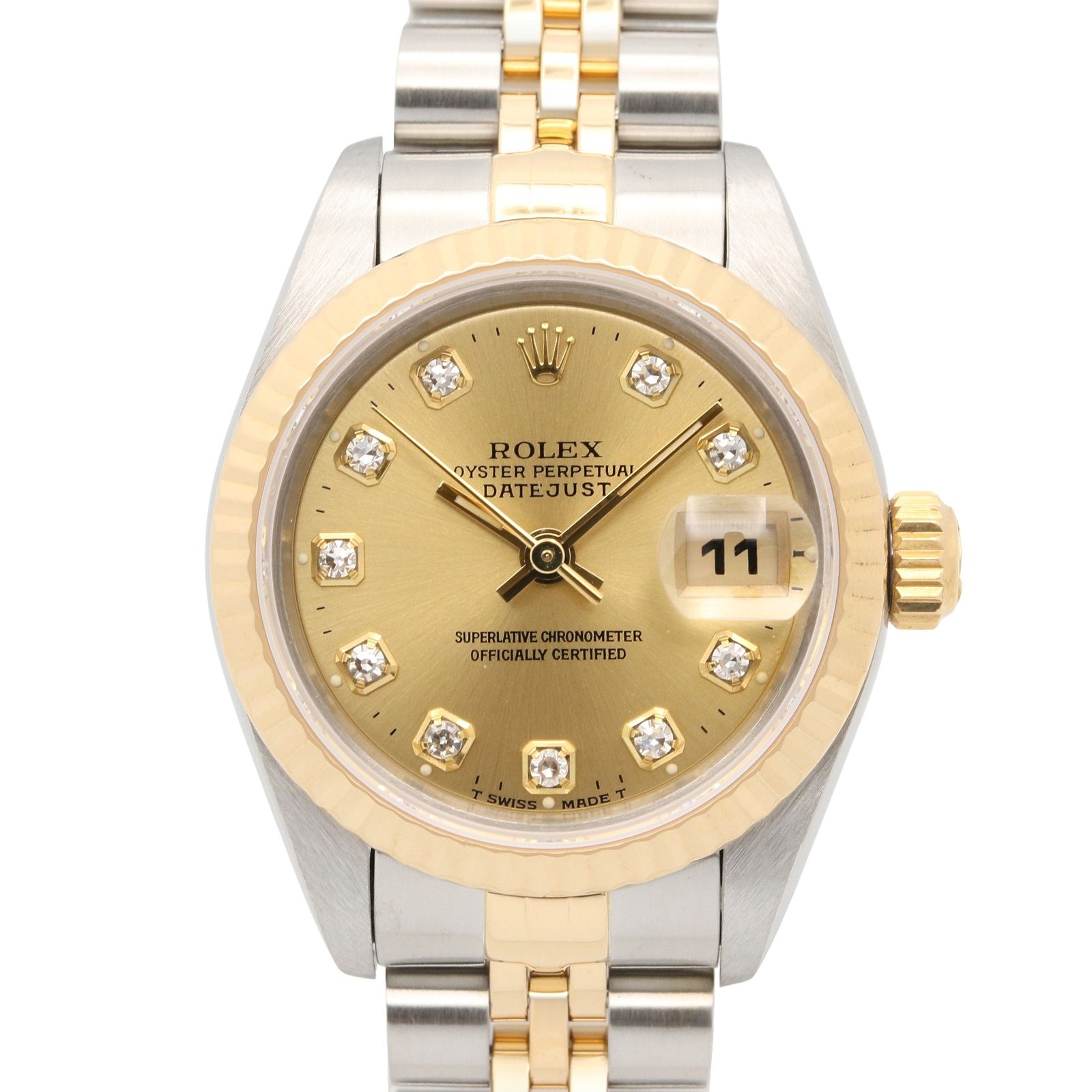 ロレックス ROLEX 腕時計 デイトジャスト 10Pダイヤ W番 69173G CH/NP K18（イエローゴールド） ステンレススチール デイトジャスト 10Pダイヤ W番 レディース Used A