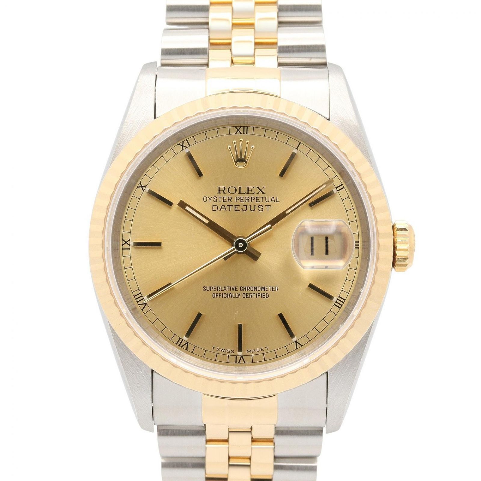 ロレックス ROLEX 腕時計 デイトジャスト W番 シャンパン バー 16233 CH/BA K18（イエローゴールド） ステンレススチール デイトジャスト W番 メンズ Used A