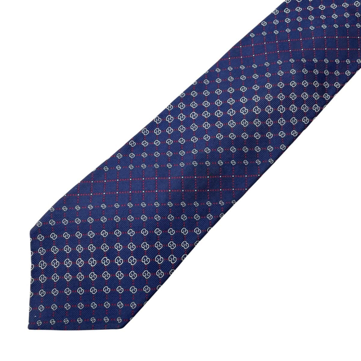 極美品✨GUCCIグッチ☆ネクタイ高級シルク100%GG柄 ネイビー×ボルドー グッチ ネクタイ 紳士 ビジネス 柄 ネイビー セタシルク シルク GUCCI