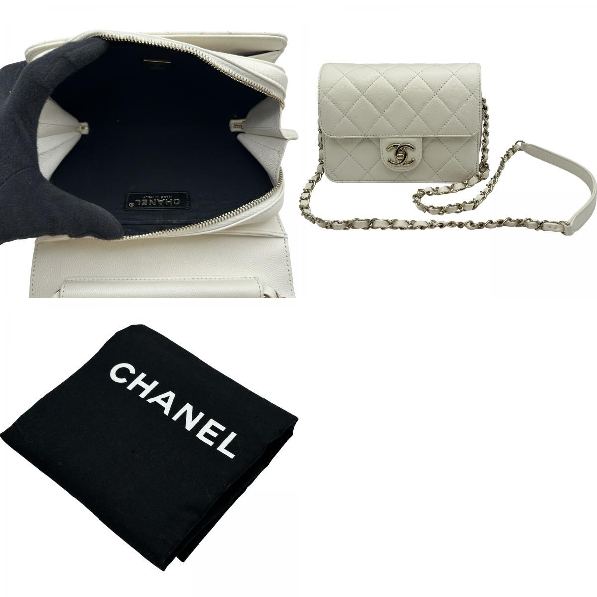 シャネル CHANEL マトラッセミニフラップショルダーバッグ AS3002 ホワイト ゴールド金具 キャビアスキン レディース ショルダーバッグ