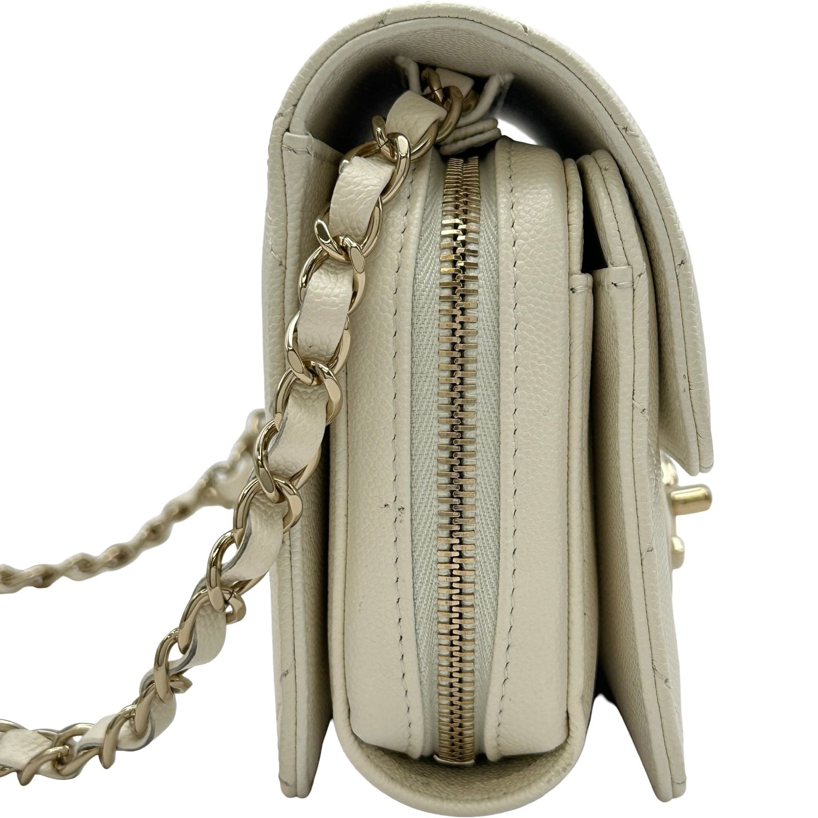 シャネル CHANEL マトラッセミニフラップショルダーバッグ AS3002 ホワイト ゴールド金具 キャビアスキン レディース ショルダーバッグ