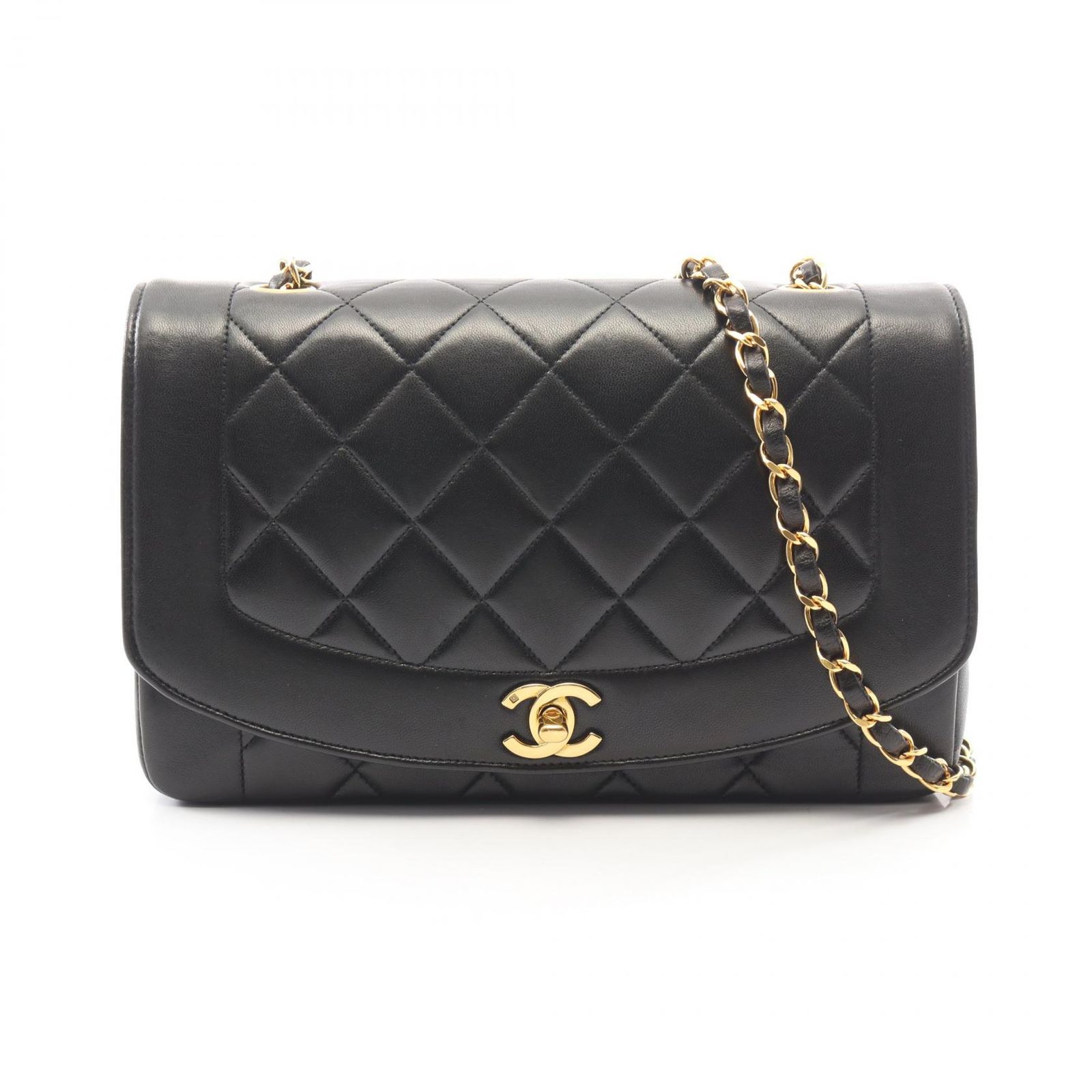 シャネル CHANEL ショルダーバッグ マトラッセ ダイアナフラップ A01165 ブラック ラムスキン(羊革) マトラッセ ダイアナ チェーンショルダー レディース Used A
