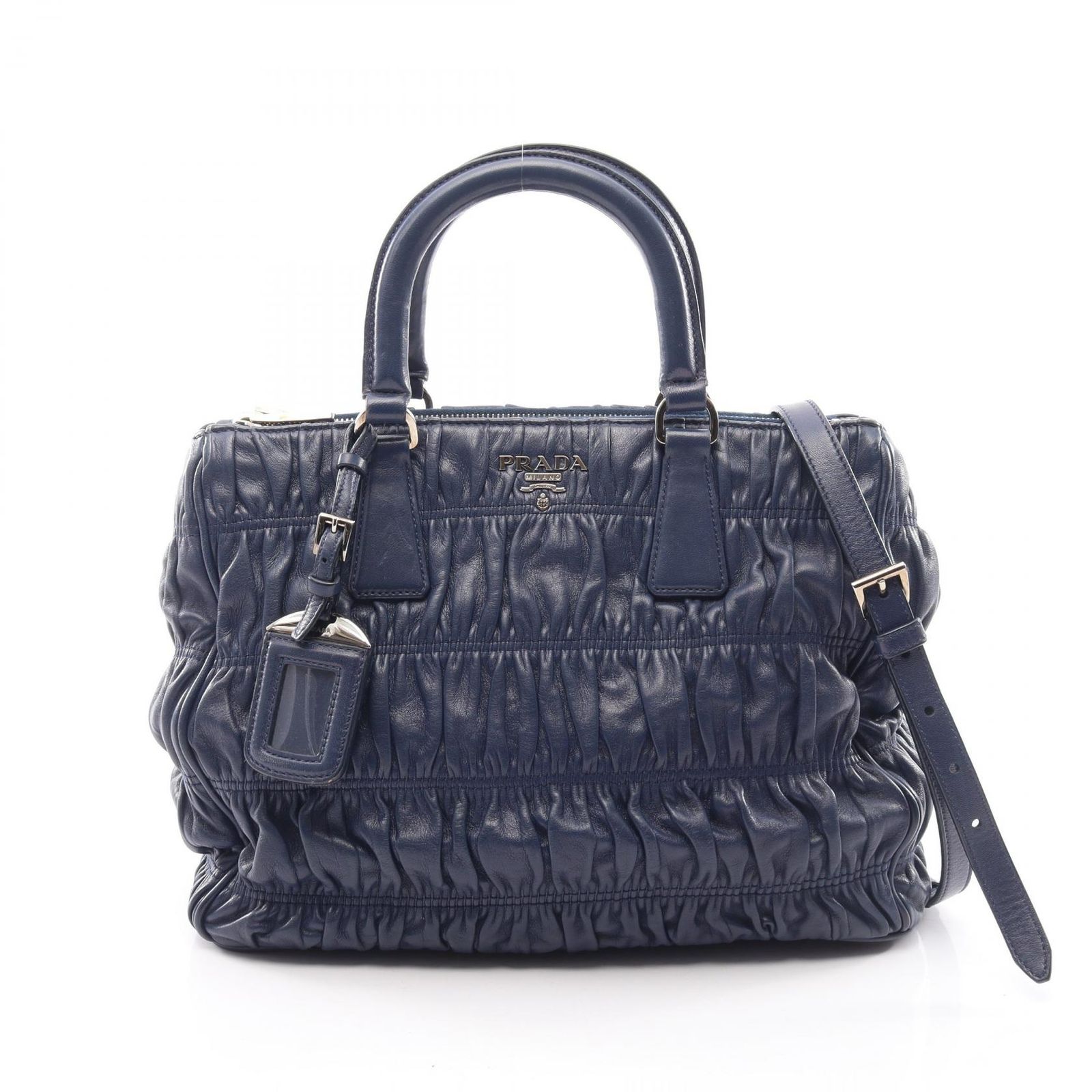 プラダ PRADA ハンドバッグ NAPPA GAUFRE 2WAY B2599L ネイビー レザー ナッパゴーフル 2wayショルダー レディース Used B