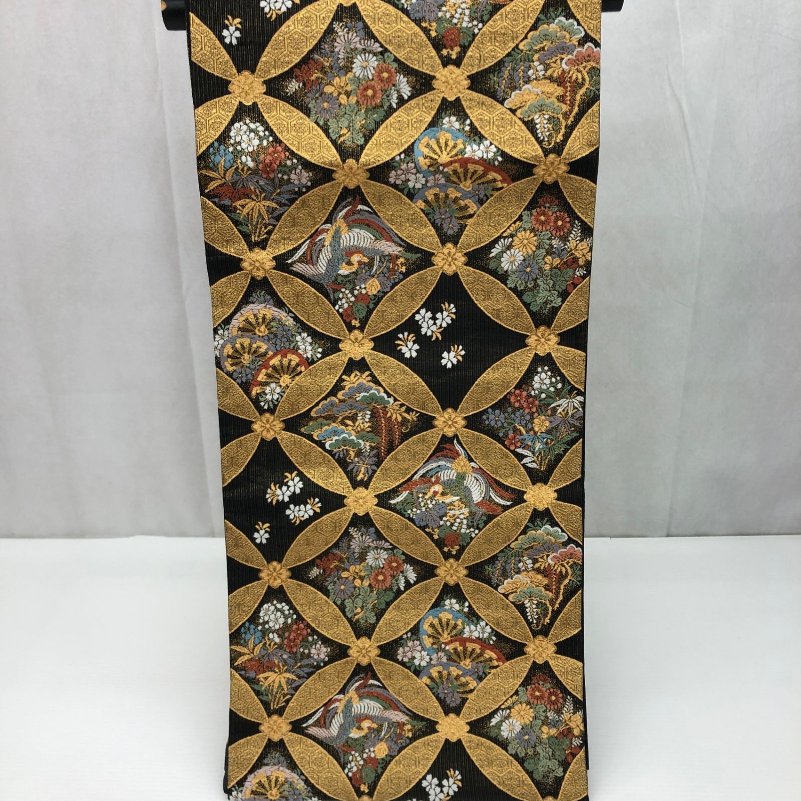 袋帯　逸品　彩雅織　朱雀　金糸　呉服　和装小物 全通　刺繍　帯　全長　約４４０㎝　約３１㎝_255