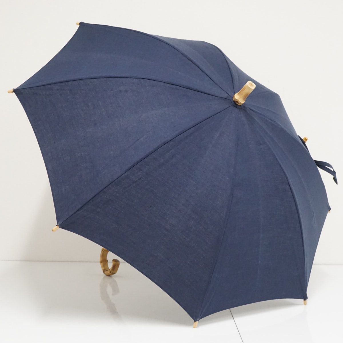 日傘 utilite ユティリテ USED美品 晴雨兼用 麻素材 ネイビー シンプル バンブー UV 遮光 47cm S4346