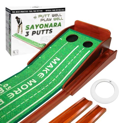 NMILE(エヌマイル) パター練習マット パターマット練習器具 ゴルフ練習器具 トレーニング 自動返球機能 滑らかな傾斜 3m 初心者 上級者 ガイドライン 真っ直ぐ打つ 室内練習 屋外練習pms f32480bc