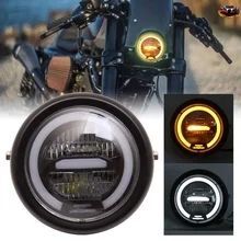 6.5インチLEDモーターサイクルヘッドライトレトロラウンドデイタイムランニングライトエンジェルアイH4ヘッドライトアセンブリカフェレーサ