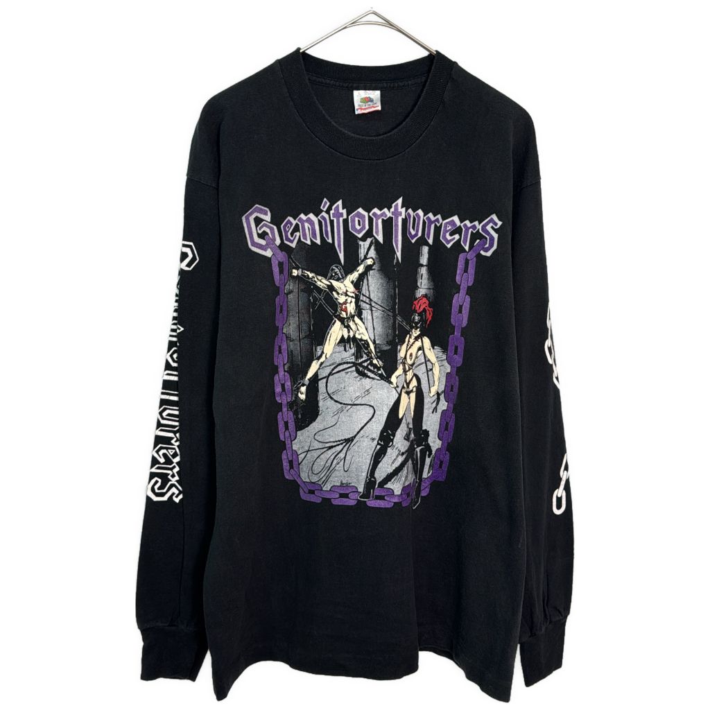 90年代 USA製 Genitorturers 長袖Tシャツ バンド ブラック(メンズ L)中古 古着 Y7499