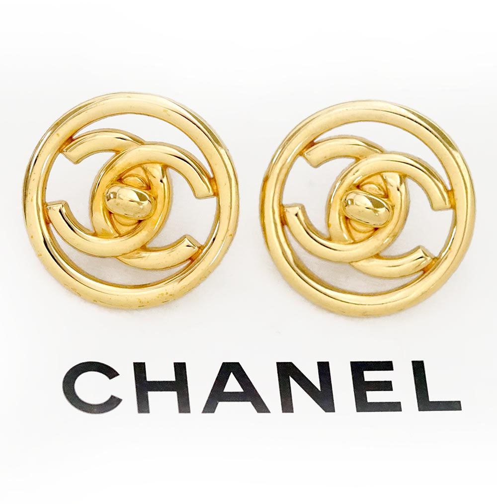 シャネル CHANEL ココマーク 丸型 ラウンド イヤリング GP ゴールド 保存箱 【極美品】