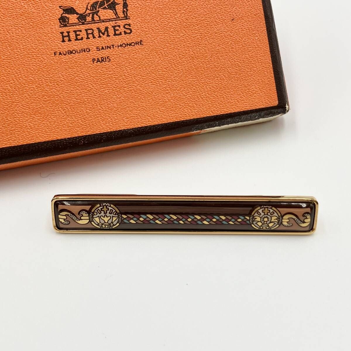 【美品】 HERMES タイピン 11.8g エルメス タイピン ネクタイピン ゴールド ブローチ エマイユ