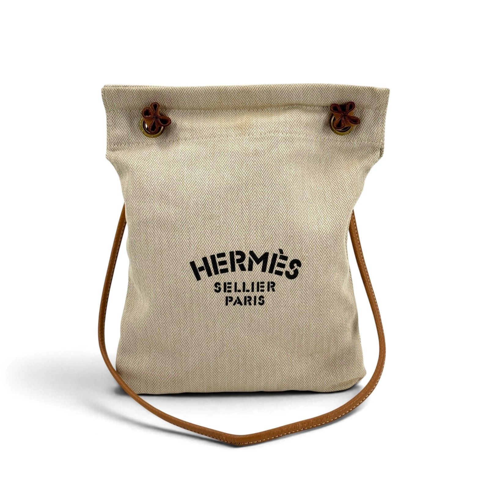 HERMES アリーヌ キャンバス レザー ショルダーバッグ ベージュ タン セリエ ヴィンテージ