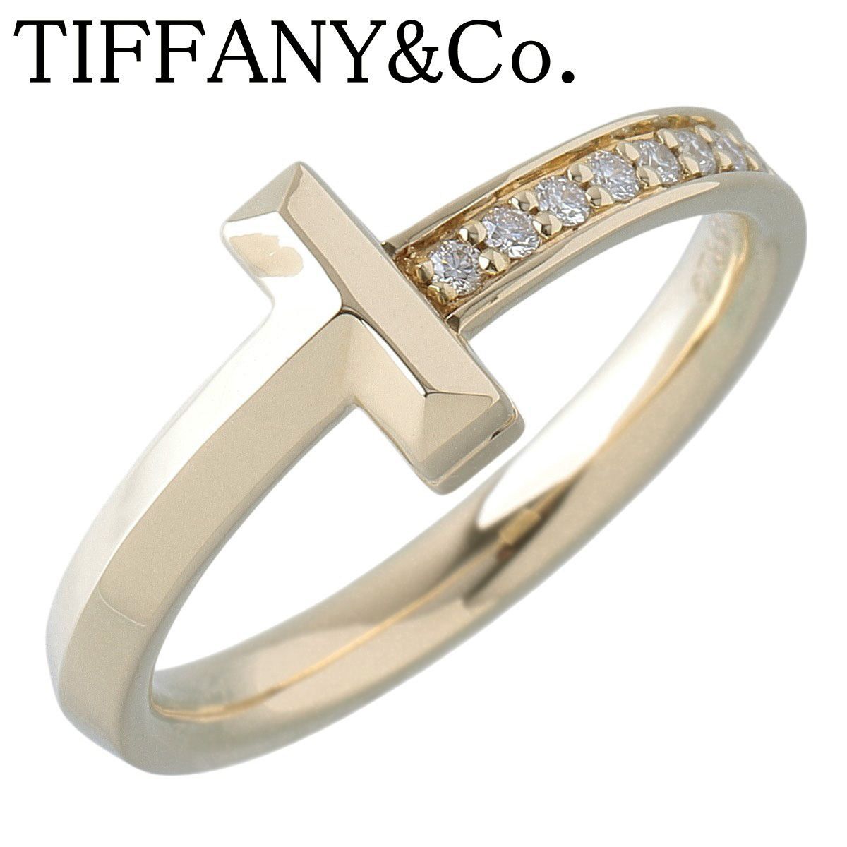 ティファニー ダイヤ リング Tワン ナロー 0.08ct 約11号 Au750YG 箱 ショップカード(2024年) 新品仕上げ済 TIFFANY【26957】