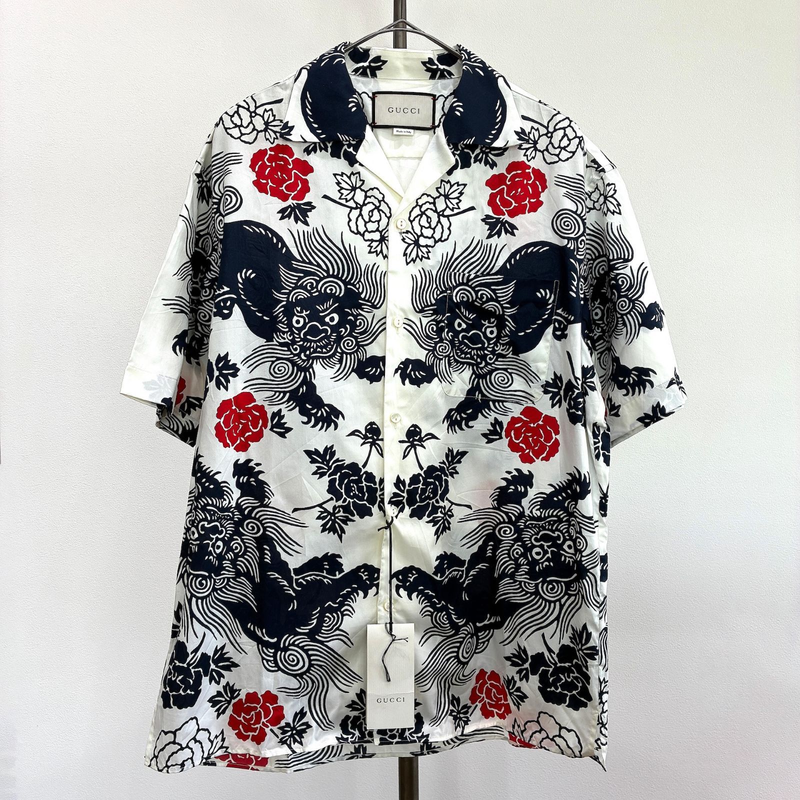 【未使用品】GUCCI グッチ 2017SS 唐獅子牡丹柄 アロハシャツ オープンカラー 半袖 コットン 48