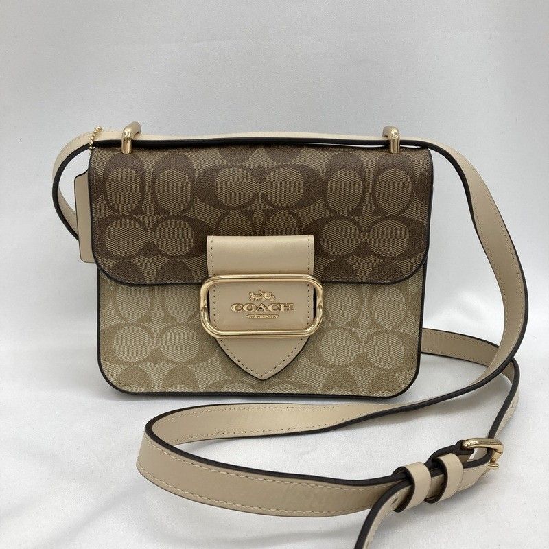 COACH コーチ モーガン スクエア クロスボディ ブロックド シグネチャー キャンバス ショルダーバッグ 斜め掛け カジュアル レディース ベージュ ブラウン 総柄 鞄 ★SS486