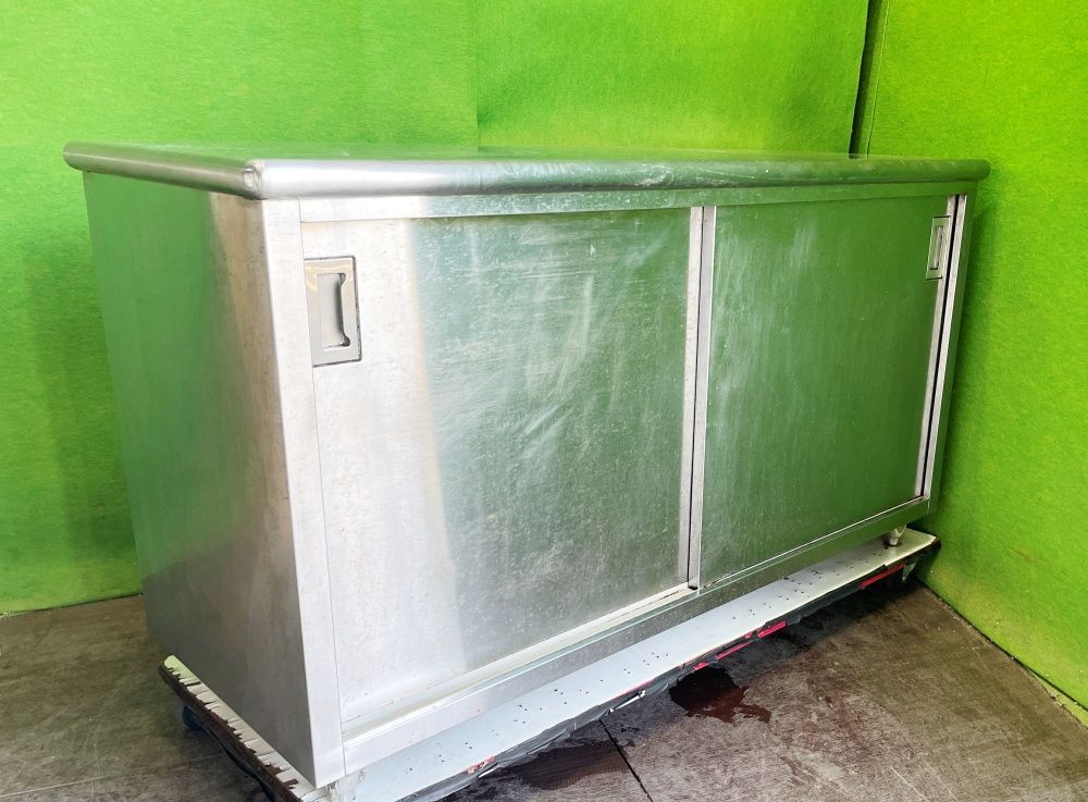 クロムステンレス製　両側引き違い扉 作業台 　(高さ850×横幅1500×奥行600mm)　■C-1637