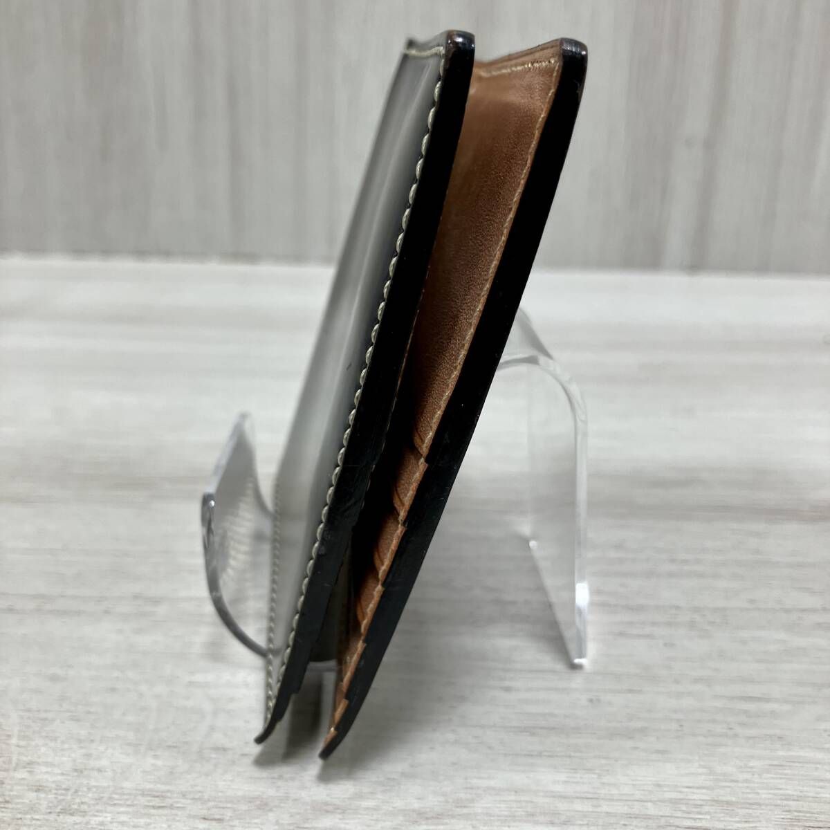 万双/二つ折り財布/ブラック／ブライドルレザー マンソウ 高級コード