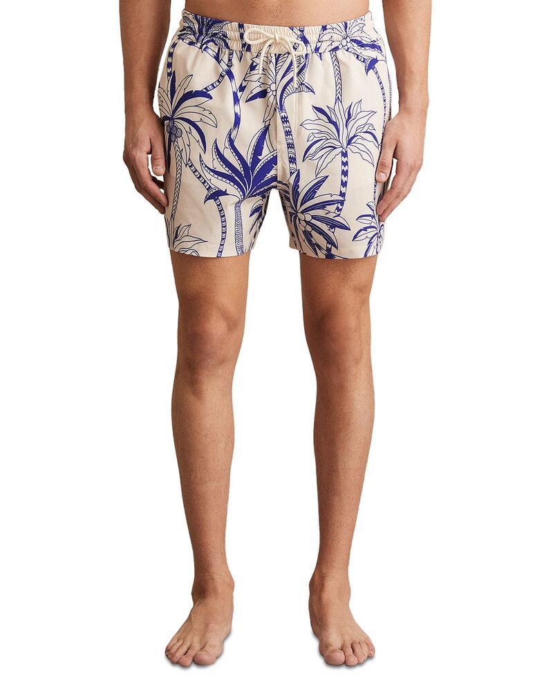 レイス メンズ 水着 ハーフパンツ・ショーツ プリント ショートパンツ REISS Abstract Leaf Print Swim Shorts French Blue ブルー