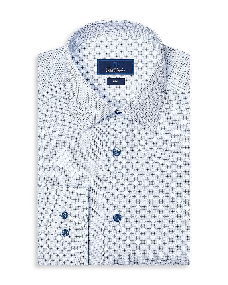デイビッドドナヒュー メンズ トップス シャツ プリント Davidonahue Trim Fit Stretch Micro Geo Print Dresshirt White Blue ホワイト