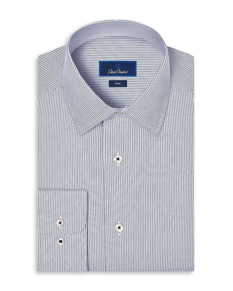 デイビッドドナヒュー メンズ トップス シャツ コットン Davidonahue Trim Fit Cotton Blend Stripe Dresshirt Navy White ホワイト
