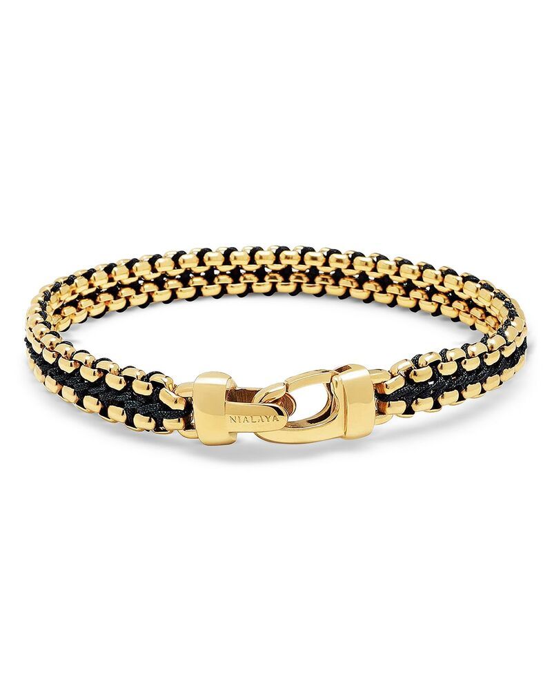 ナイアヤラ メンズ アクセサリー ブレスレット・バングル・アンクレット Tシャツ Nialaya Mens 18K GoldPlated Stainlessteel Woven Black Cord