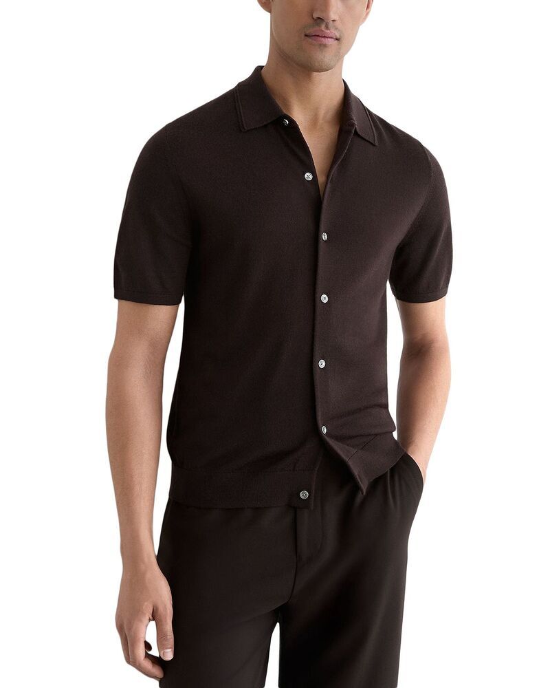 レイス メンズ トップス シャツ ウール ニット REISS Drayton Merino Wool Knitted Shirt Bitter Brown ブラウン