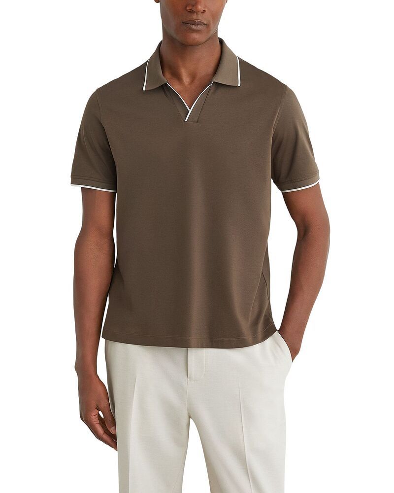 レイス メンズ トップス ポロシャツ コットン REISS Nico Airwater Cotton Polo Taupe Brown ブラウン