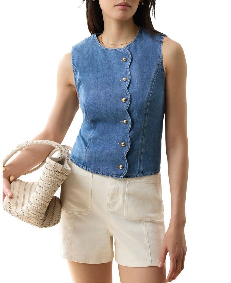 ミルトンベルベット レディース アウター コート デニム Mint Velvet Womens Denim Scallop Detail Waistcoat Blue ブルー