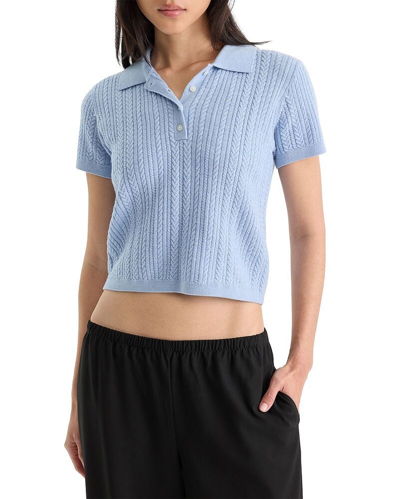 グッドアメリカン レディース トップス ポロ�
1ff8
��ャツ ウール Good American The Micro Wool Cable Polo Sky
